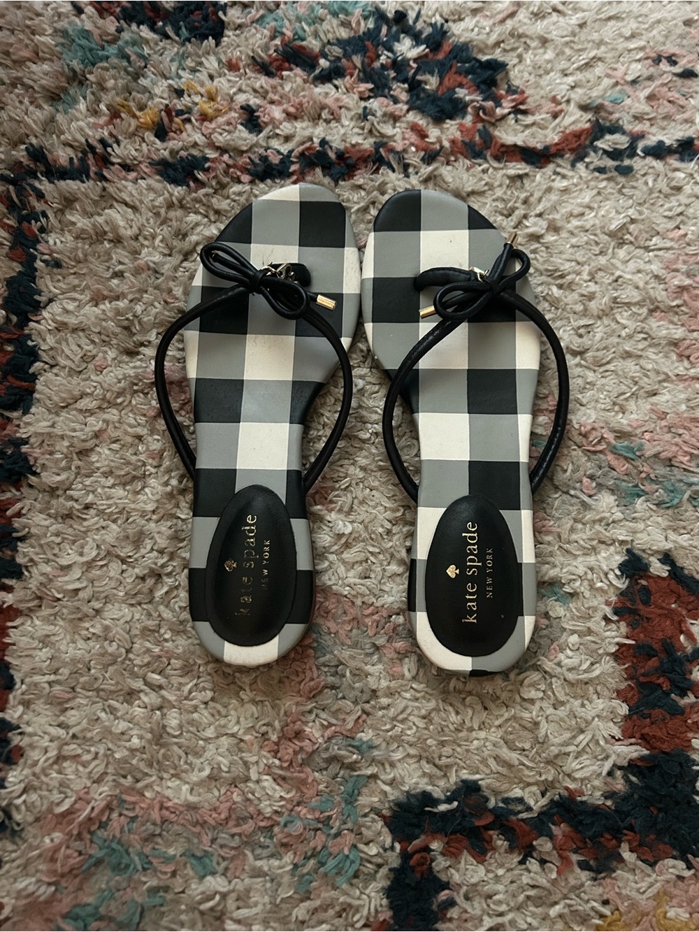 kate spade Black and White Gingham Bow Sandals